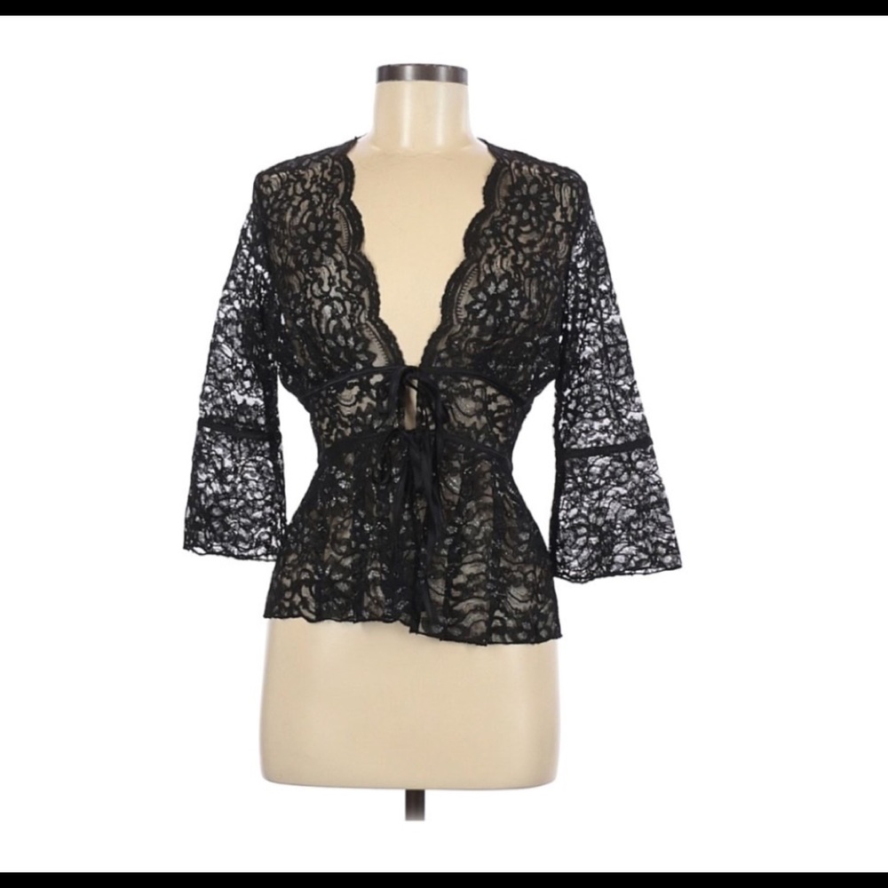 INC International Concepts Petites Black Lace Top